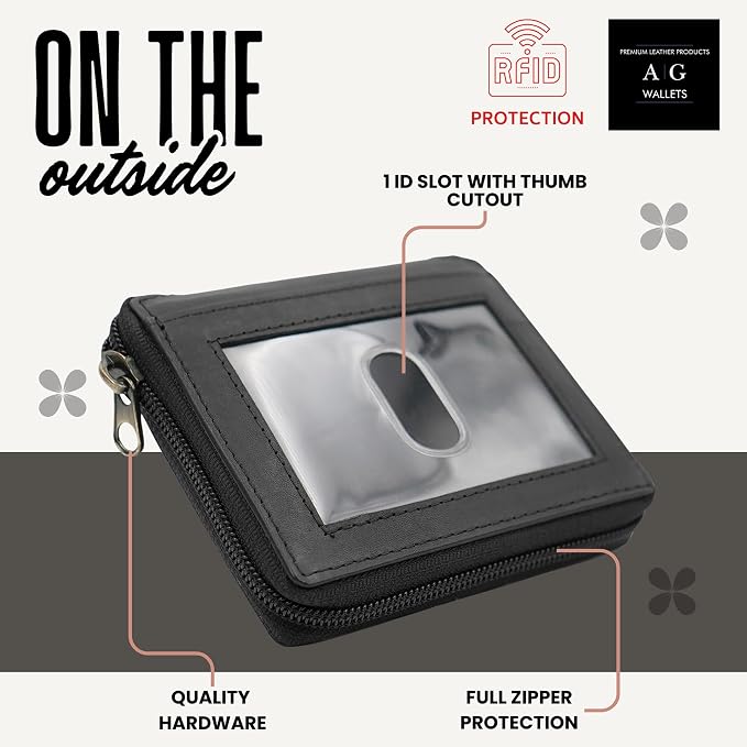 ag wallets Mens Zip Around Leather Wallet - Image 3