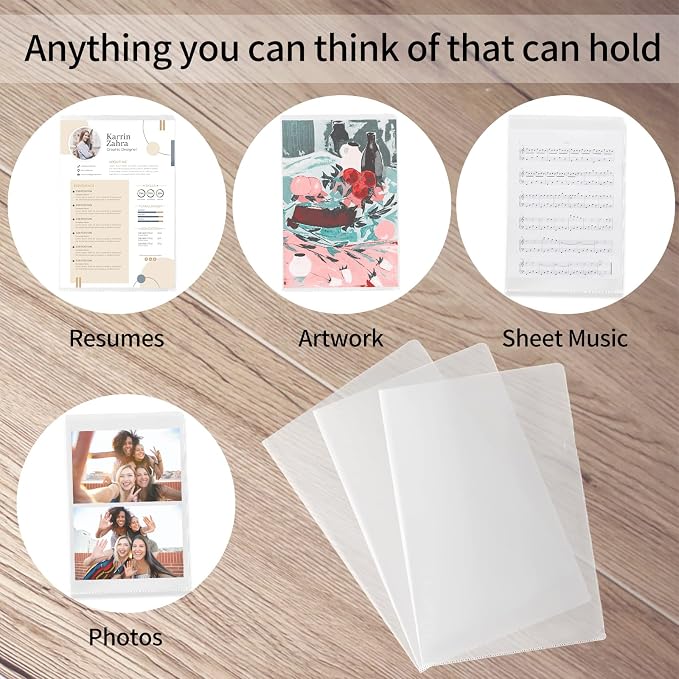 24 Packs Legal Size Clear Project Pocket Sleeves 9”x14.5”L-Type Plastic Folders - Image 4