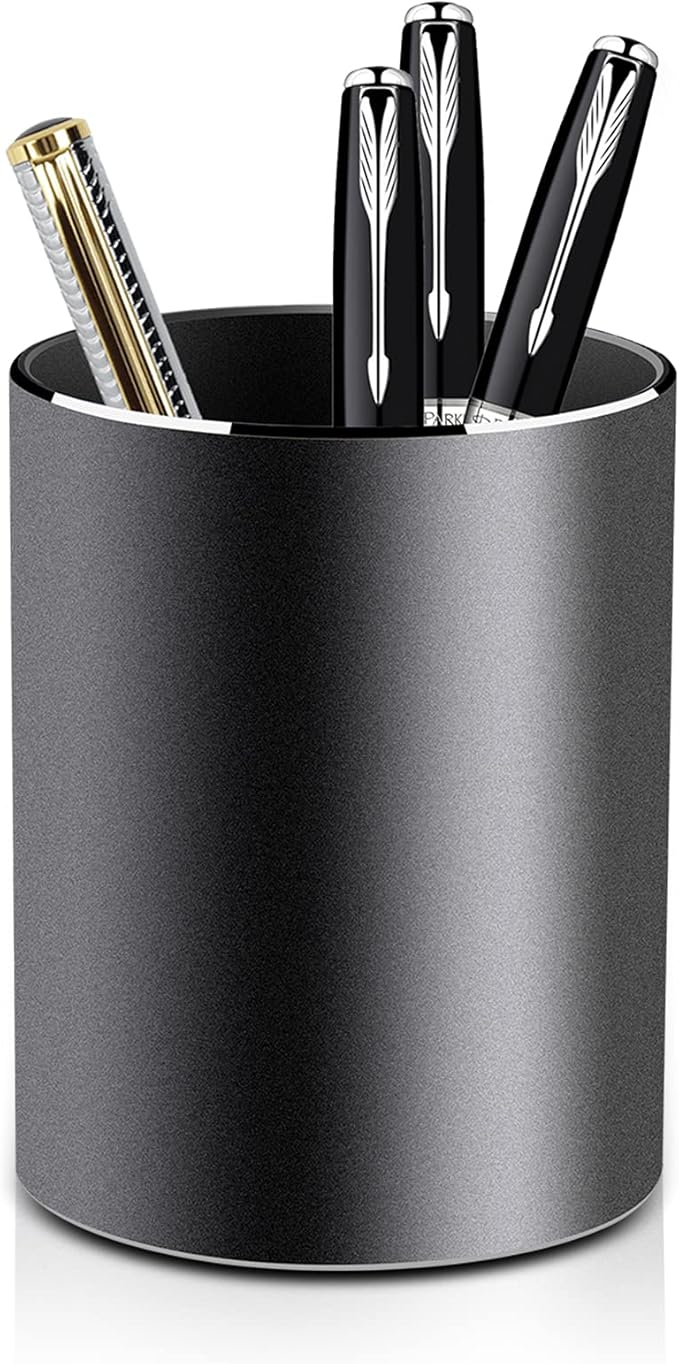 Vaydeer Metal Pen Holder Aluminum Pencil Holder for desk, Round Desktop Organizer and Black Pencil Cup for Office, School, Home and Stationary Supplies (3.15 x 3.15 x 3.94 Inches)-DeskLoop Office