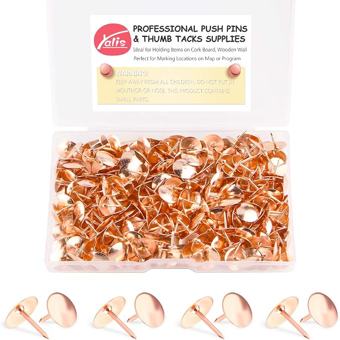 Thumb Tacks 500-count, 3/8-inch Rosegold Roundness Push Pins Office Tacks by Yalis