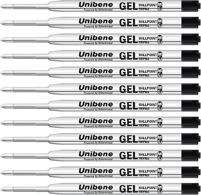 Unibene Parker Compatible Gel Ink Ballpoint Refills 12 Pack, 0.7mm Medium by UNIBENE