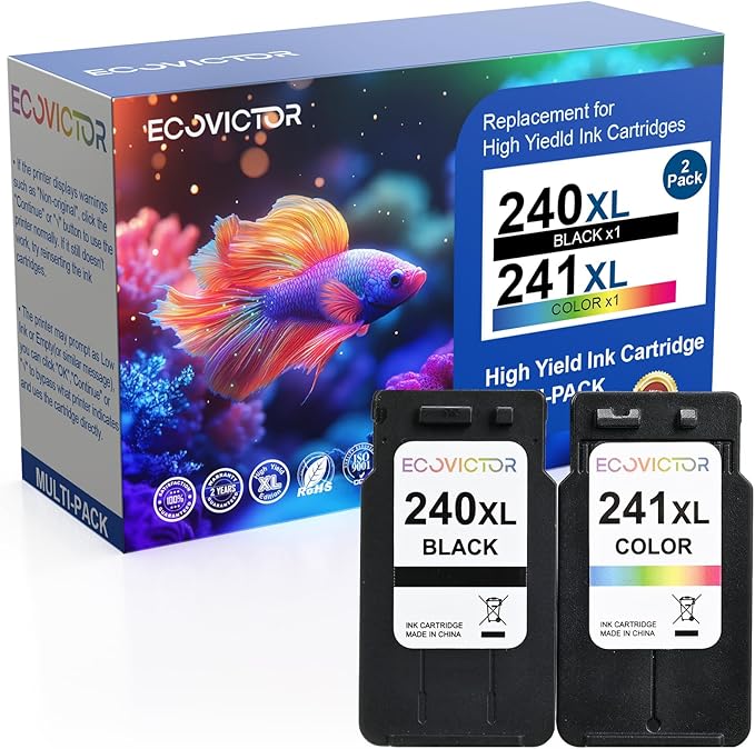 Remanufactured Ink Cartridge Replacement for Canon 240XL 241XL Combo Pack PG240 CL241 for PIXMA MG3620 TS5120 MG3520 MG3220 MG2120 MG4220 MX392 MX452 MX522 Printer (Black Color, 2 Pack)-DeskLoop Office