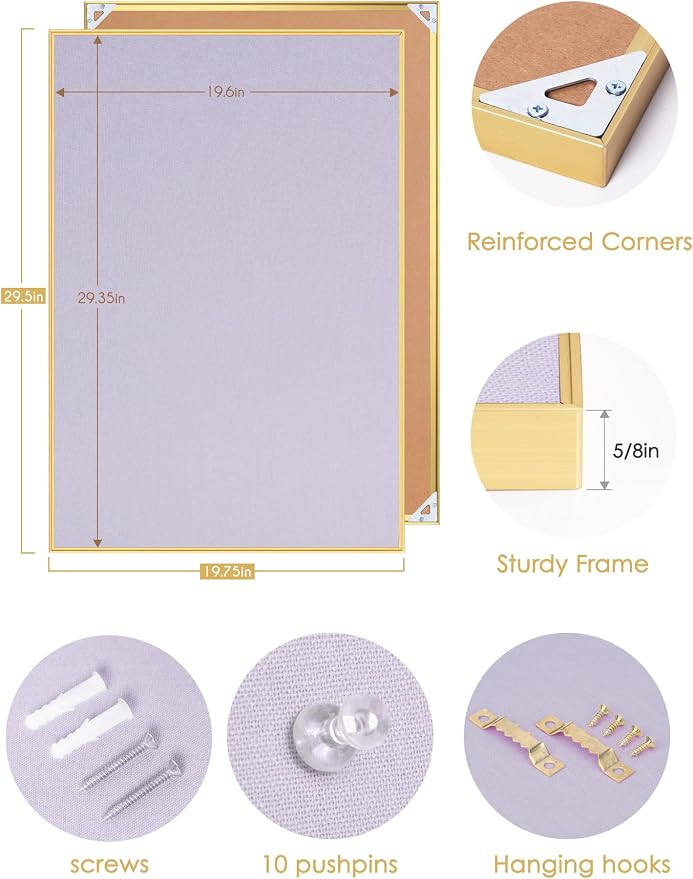 Lightomorrow Bulletin Board 30 x 20 inches, Light Lavender Pin Board - Image 8