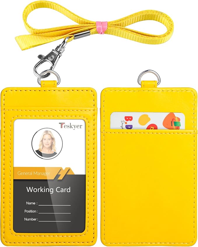 Teskyer Badge Holder with Lanyard, Leather ID Name Badge Card Holder with by TESKYER