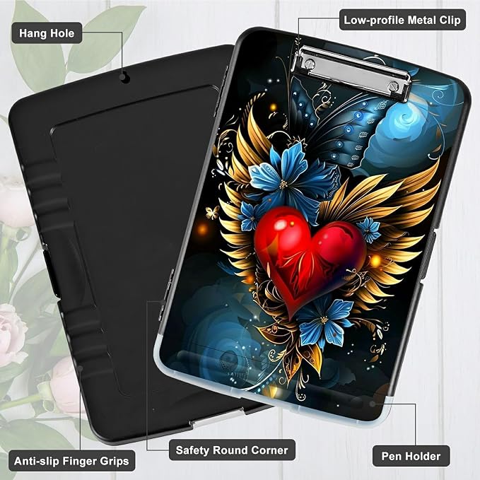 Winged Heart A4 Clipboard with Storage Pen Holder, Clipboards Organizer Nursing - Image 5