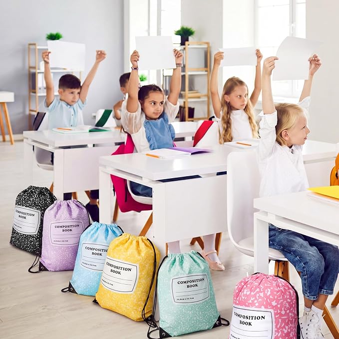 18 Pcs Back to School Composition Book Drawstring Bag Bulk 13"x16" Backpacks - Image 5