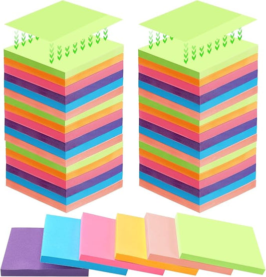 Kajaia 24 Pads Full Adhesive Sticky Notes Colorful Sticky Notes Adhesive Memo Self Stick Pads Easy to Post for Office Home School Meetings Supplies 6 Pastel Colors 80 Sheets/pad(3x3 Inches)-DeskLoop Office