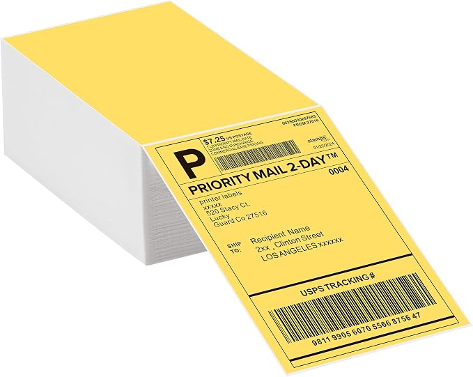 4"x6" Yellow Direct Thermal Labels, 500 Fanfold Shipping & Address Label Paper by LuckyGuard
