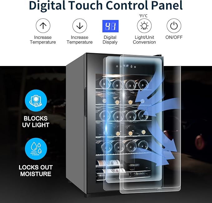 24 Bottles Wine Cooler Refrigerator, Small Wine Fridge Mini Wine Fridge Countertop with Glass Door Wine Cellars for Red Wine, Champagne, Dry White Wine, Sparkling Wines-DeskLoop Office