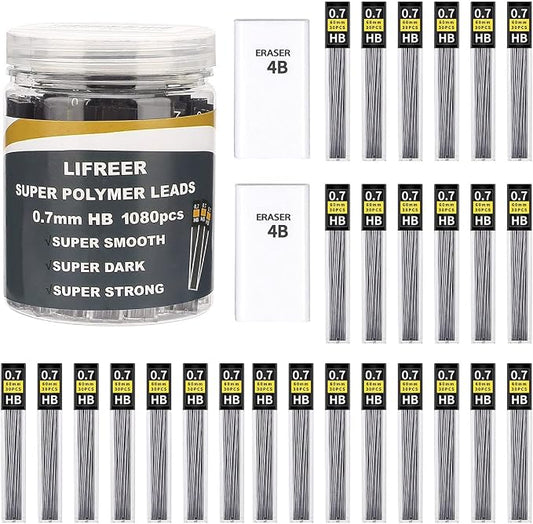 Lifreer 0.7 Lead Refills, Unbreakable 0.7 mm Lead Refills and 2 Premium Erasers by Lifreer