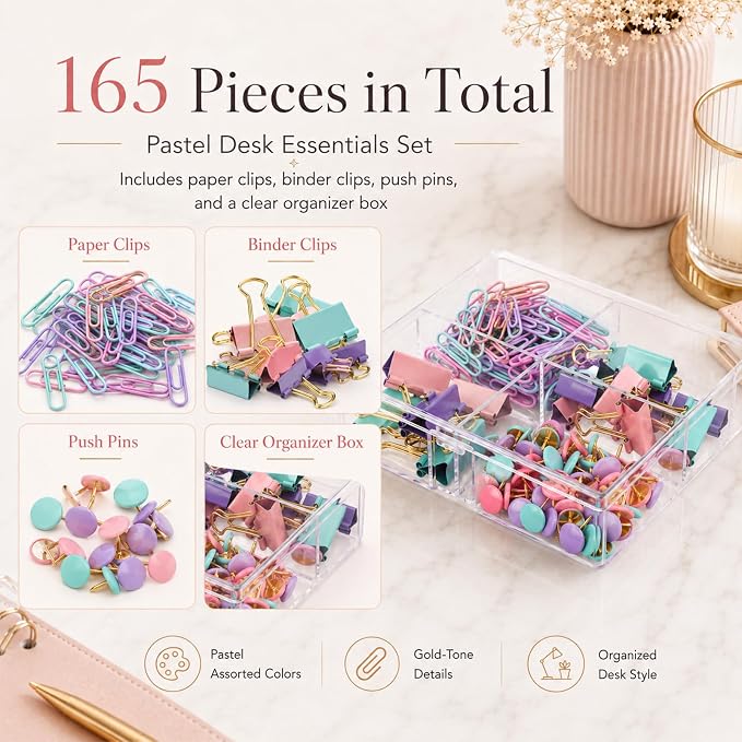 Pastel Paper Clips Binder Clips Push Pins Set - Image 8