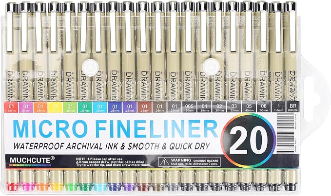 Muchcute Micro Fineliner Drawing Art Pens: 20 Set Extra Fine Line Waterproof - Image 8