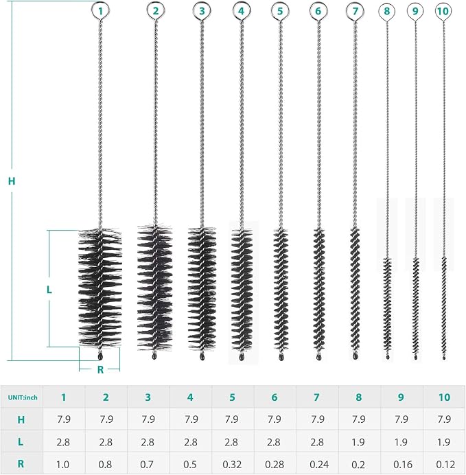 CiaraQ Bottle Cleaning Brushes, 8 Inch Nylon Tube Brush Set | Black Cleaner - Image 3