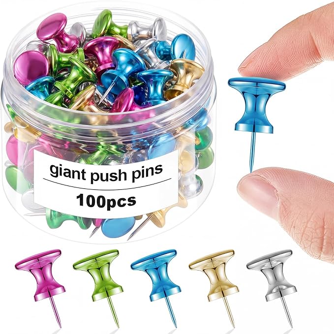 Outus 100 Pcs Giant Push Pins Large Thumb Tacks Metal Heads 1 Inch Jumbo Push by Outus