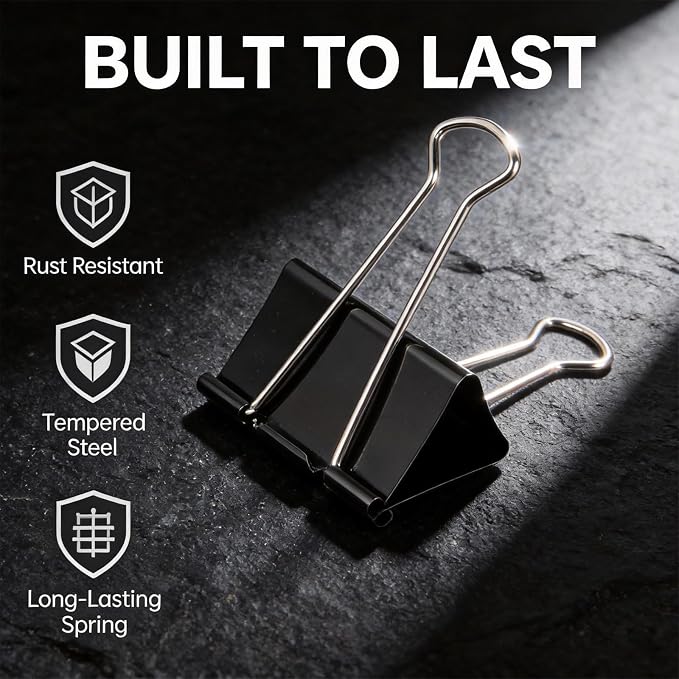 3 Inch Extra Large Jumbo Binder Clips– Sturdy Black Metal Paper Clamps - Image 3
