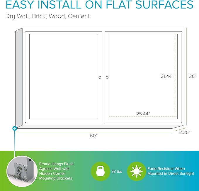 Ghent 36"x60" 2-Door indoor Enclosed Recycled Rubber Bulletin Board, Shatter Resistant, with Lock, Satin Aluminum Frame,Black (PA23660TR-BK) ,Made in the USA-DeskLoop Office