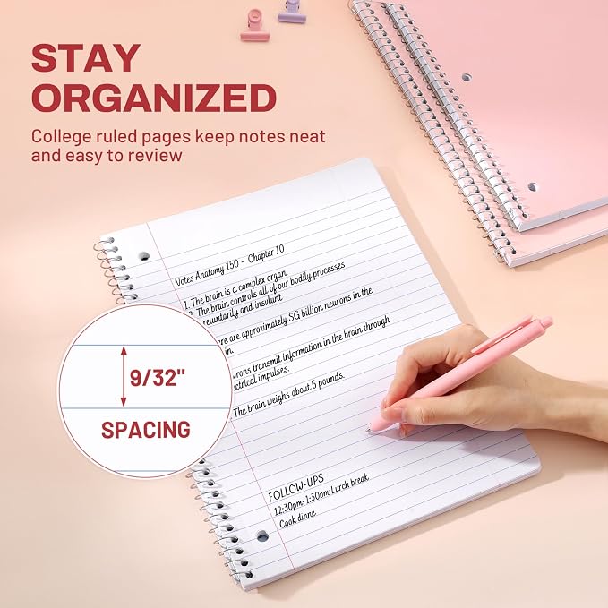 SUNEE Spiral Notebooks, 3 Pack, College Ruled Paper, 70 Sheets per Notebook - Image 5
