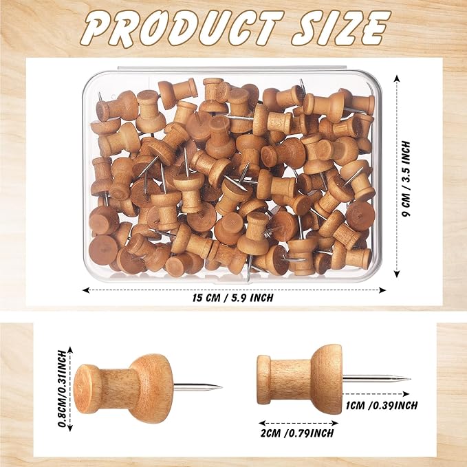 Sawysine 80 Pcs Wood Push Pins, Cute Thumb Tacks Decorative Push Pins - Image 2