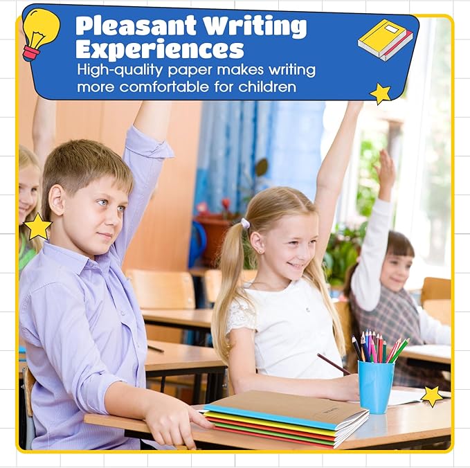 Henoyso 40 Pcs Primary Composition Notebook 9 3/4 x 7 1/2 Inch Kids Journal, Back to School Supplies, K-2 Primary Writing Notebook for Kids Student Draw and Write Story Journal (Stylish Color)-DeskLoop Office