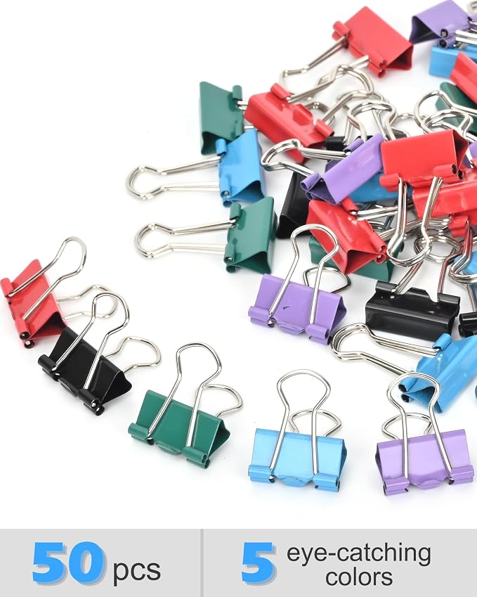 Binder Clips, 50 Pack, 0.75 in Small Paper Clips - Image 2