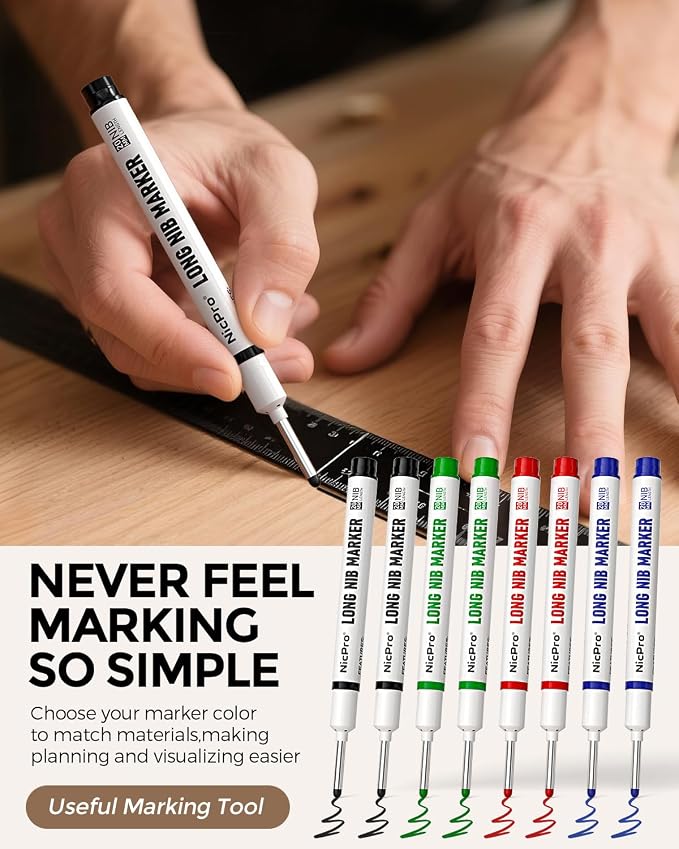 Nicpro 8 PCS Long Nib Marker Pens, 20mm Deep Hole Marker, Quick Dry & - Image 3