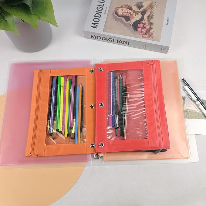 YoeeJob Pencil Pouch for 3 Ring Binder，Zipper Pencil Pouches Bulk，Pencil Case Pouch with Clear Window for Class, School, Office, 6 Colors-24 Packs-DeskLoop Office