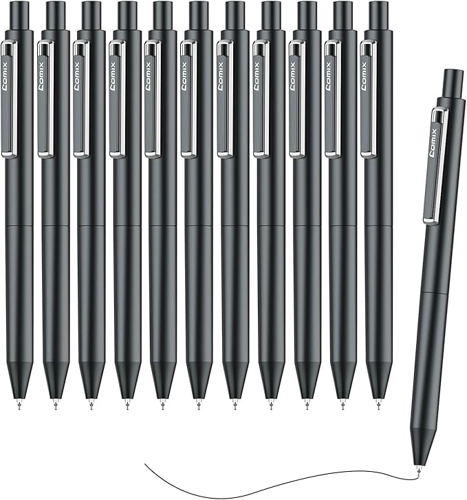 Comix Gel pens,10 Pack,Dual Ball Nib,Fine Point 0.5 mm,Black Quick Dry Ink, Low Center of Gravity Counterweight Signing Pen,Ideal for Smooth Writing-DeskLoop Office
