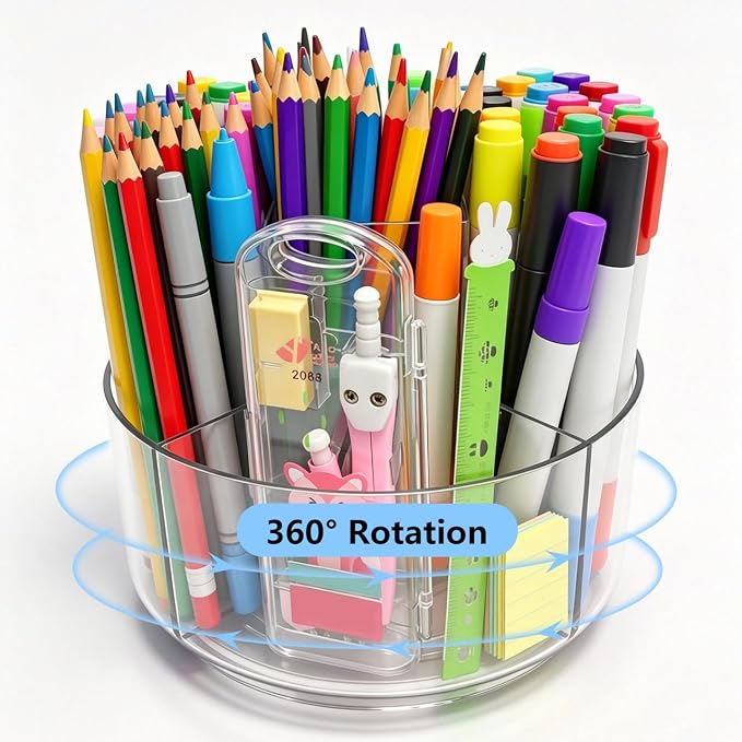 JIKIOU Acrylic Pen Holder, 360-Degree Rotating Pen Holder - Image 2