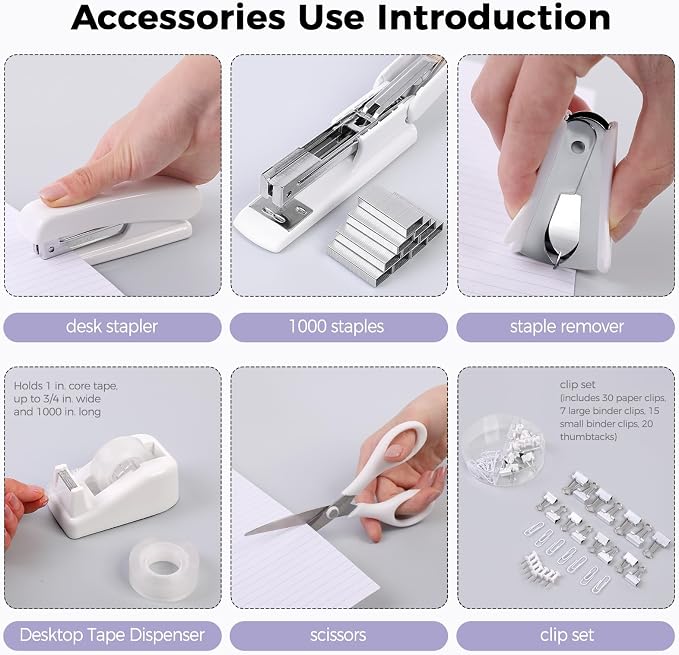 SKYDUE White Office Supplies Set, Desk Accessories, Tape Dispenser, - Image 5