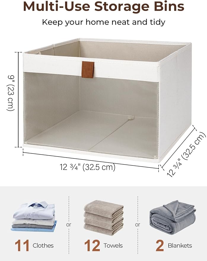 StorageWorks Closet Storage Bins, Large Storage Baskets with Clear Window and Handles, Foldable Fabric Organizer for Clothes, Shelves, Beige, 3 Pack-DeskLoop Office