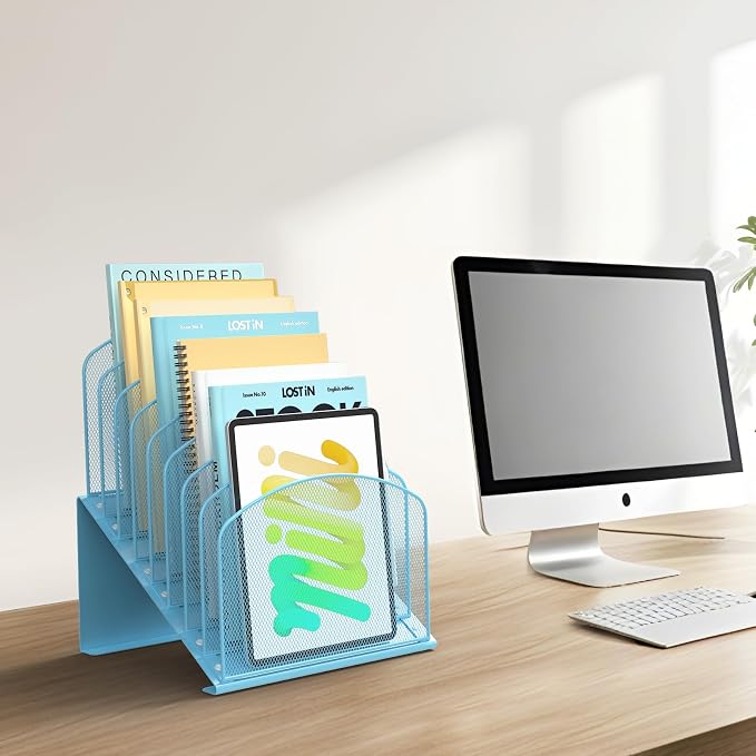 Inclined Desk File Organizer Metal Desk Magazine Folder Holder - Image 5