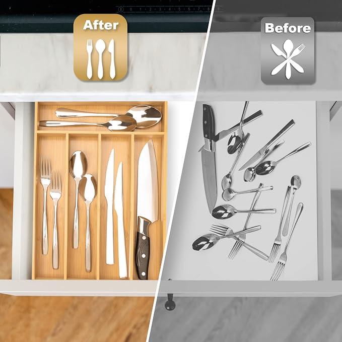 Besilord Silverware Organizer Kitchen Drawer Organizer Utensil Organizer Bamboo - Image 4