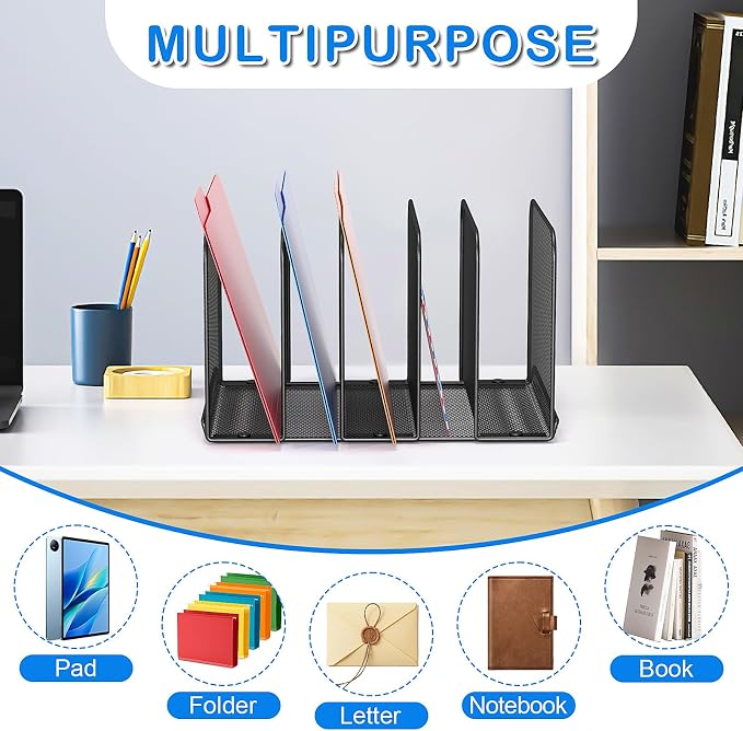 TOPCJ 5 Sections Desk File Holder/Rack/Sorter, Mesh File Organizer, File Folder - Image 4