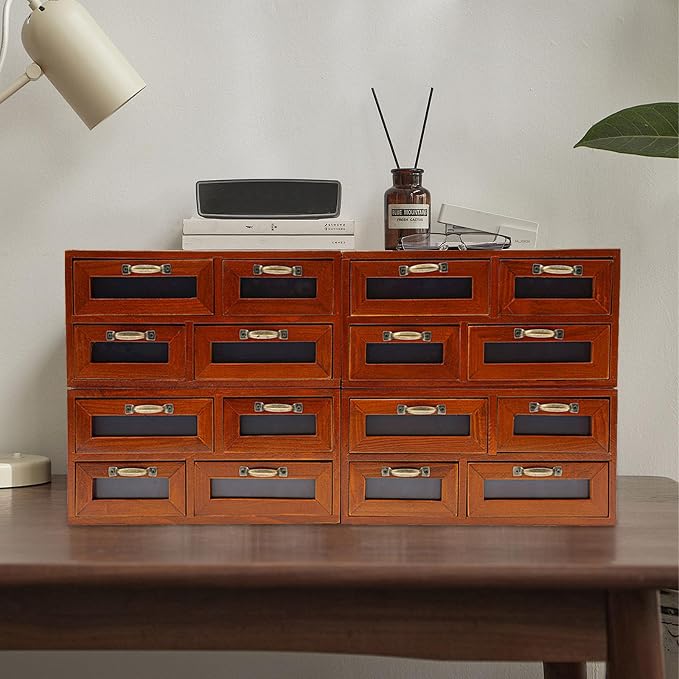 Vintage Wooden Drawers Organizer, 16-Drawer Desktop Storage Box - Image 2