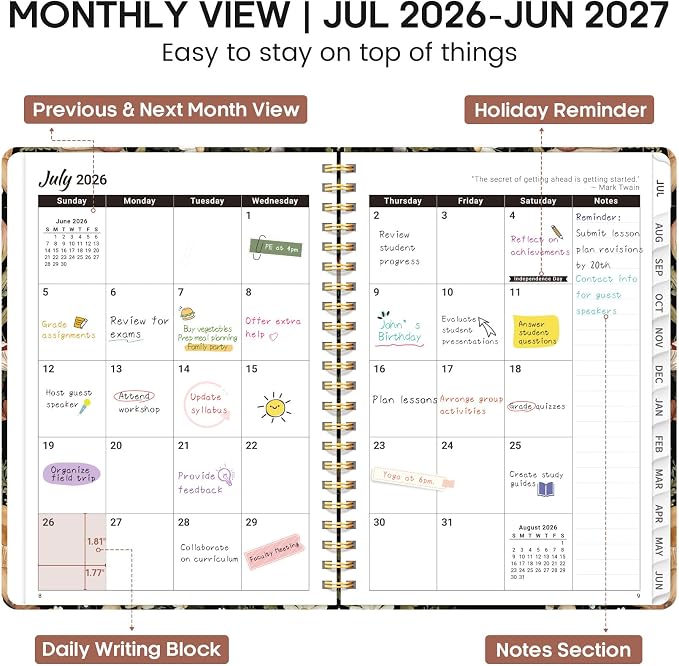 Academic Planner 2026-2027, Weekly and Monthly Calendar Book, July 2026 – June - Image 2