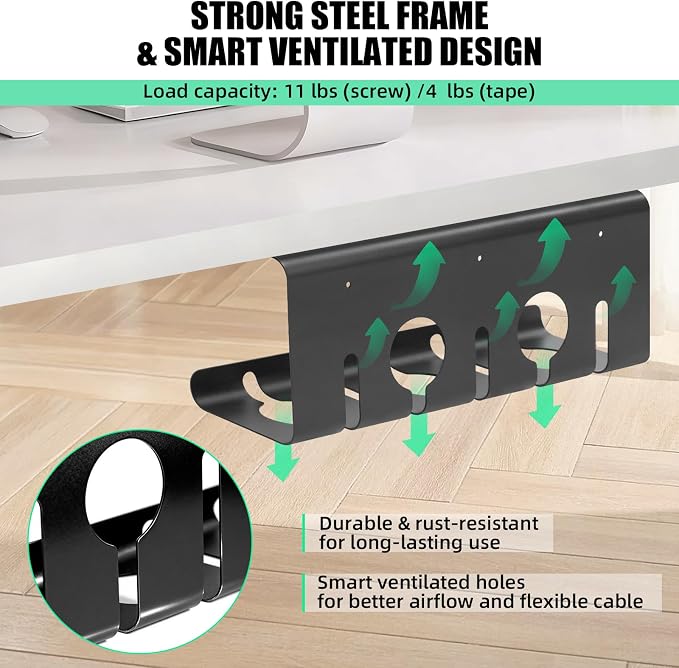 2 Pack Under Desk Cable Management Tray, 16.5" L x 4.7" W x 6.8" H, Wire - Image 3