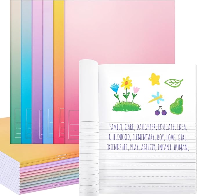 Henoyso 12 Pcs Primary Composition Notebook K-2 9 3/4 x 7 1/2 Inch Primary Journal, Back to School Supplies, Bulk Blank Writing Book for Kid to Write Draw Journal 60 Page Notebooks (Color Gradient)-DeskLoop Office