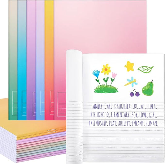 Henoyso 12 Pcs Primary Composition Notebook K-2 9 3/4 x 7 1/2 Inch Primary Journal, Back to School Supplies, Bulk Blank Writing Book for Kid to Write Draw Journal 60 Page Notebooks (Color Gradient)-DeskLoop Office