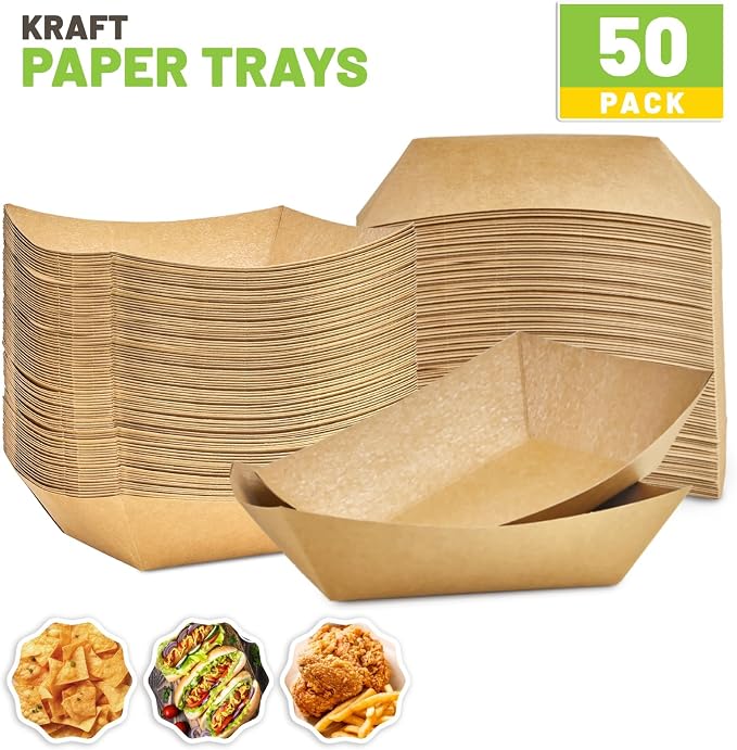 ZORRITA Paper Food Trays, 3 Lb, 50 Pack, Disposable | Kraft Taco Holder Party - Image 3
