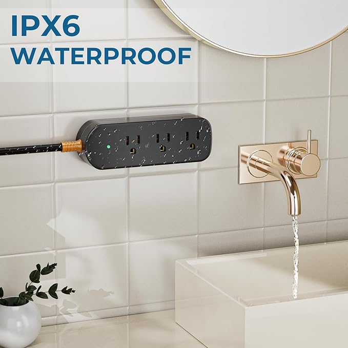 Surge Protector Power Strip,1625W/13A,5Ft Extension Cord with 3 Outlets,Waterproof Class 6 Heavy Duty Extension Cord for Indoor Outdoor,UL FCC IPX6 Listed (Black, 5FT)-DeskLoop Office