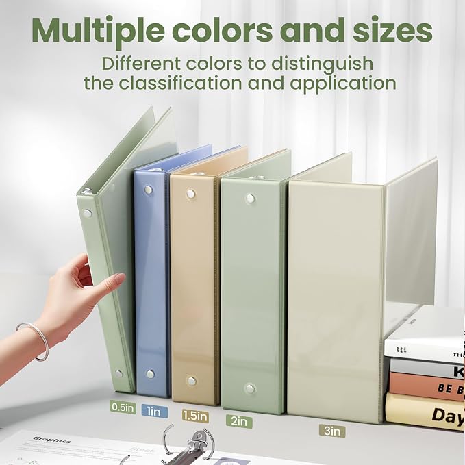 SUNEE 3 Ring Binder 1 Inch 1 Pack, Sage Green - Image 5