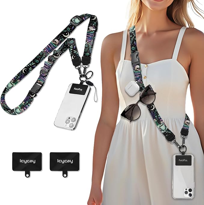 Icycay Phone Lanyard Crossbody, Gothic Skull Book Cell Phone Strap by Icycay