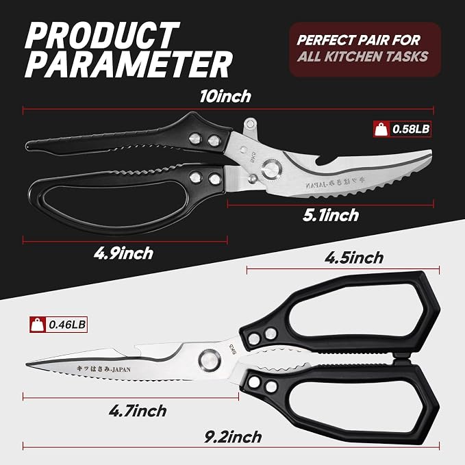 TIVOLI Kitchen Scissors Set Black, Japanese Stainless Steel Kitchen Shears - Image 6