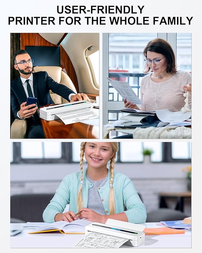 COLORWING M832 Portable Printers Wireless for Travel, 300DPI Mini Compact Inkless Printer, Thermal Bluetooth Printer Compatible with Android and iOS Smartphone & Tablet & Laptop - White-DeskLoop Office