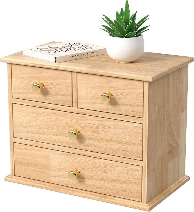 Oak Desk Organizer with Drawers, Durable Wooden Desktop Storage Box with Metal by JNFUZ