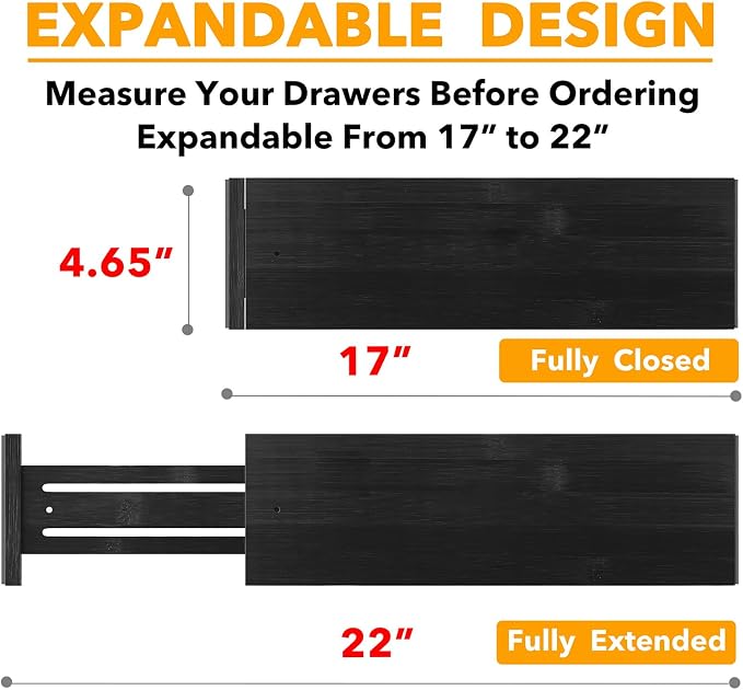 SpaceAid Bamboo 4 Pack Dresser Drawer Dividers, 4.65“ High Adjustable 17“-22” - Image 3