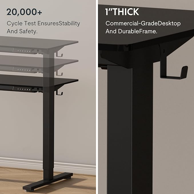 FLEXISPOT EN1 Whole Piece Standing Desk 48 x 30 Inches Height Adjustable Electric Sit Stand Home Office Desks (Black Frame + Black top,2 Packages)-DeskLoop Office