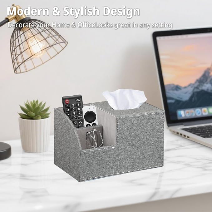 Square Tissue Box Cover with Storage, PU Leather Cube Tissue Box Holder - Image 6