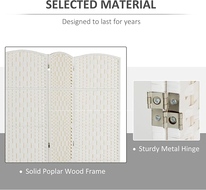 HOMCOM Room Divider, 3 Panel Folding Privacy Screen, 6FT Tall Portable Wicker Weave Partition Wall Divider for Bedroom, Home Office, White-DeskLoop Office