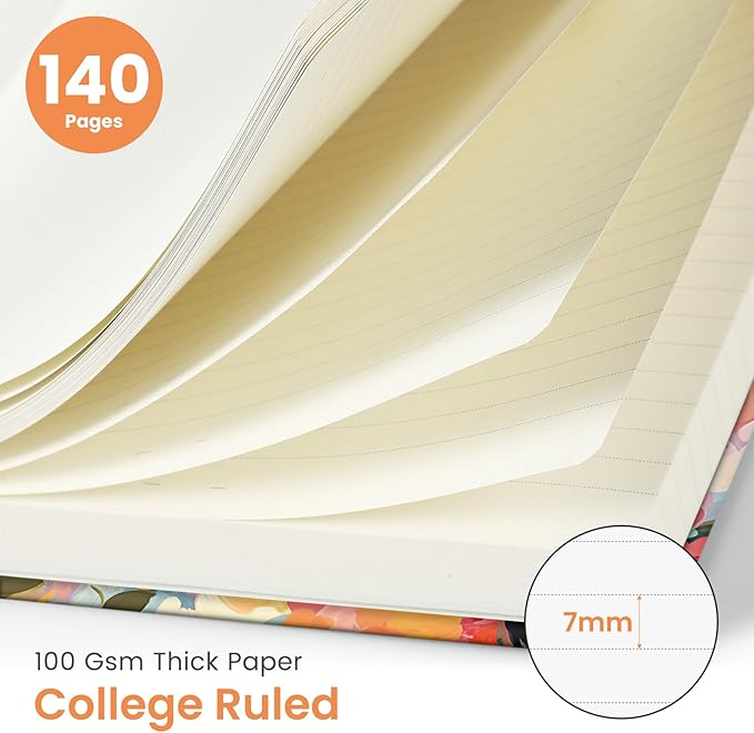 Lined Spiral Journal Notebook for Women, Cute A5 College Ruled Hardcover Notebook for Work & Note Taking, Aesthetic Pretty Journal for Writing, 140 Pages, Pastel Garden-DeskLoop Office